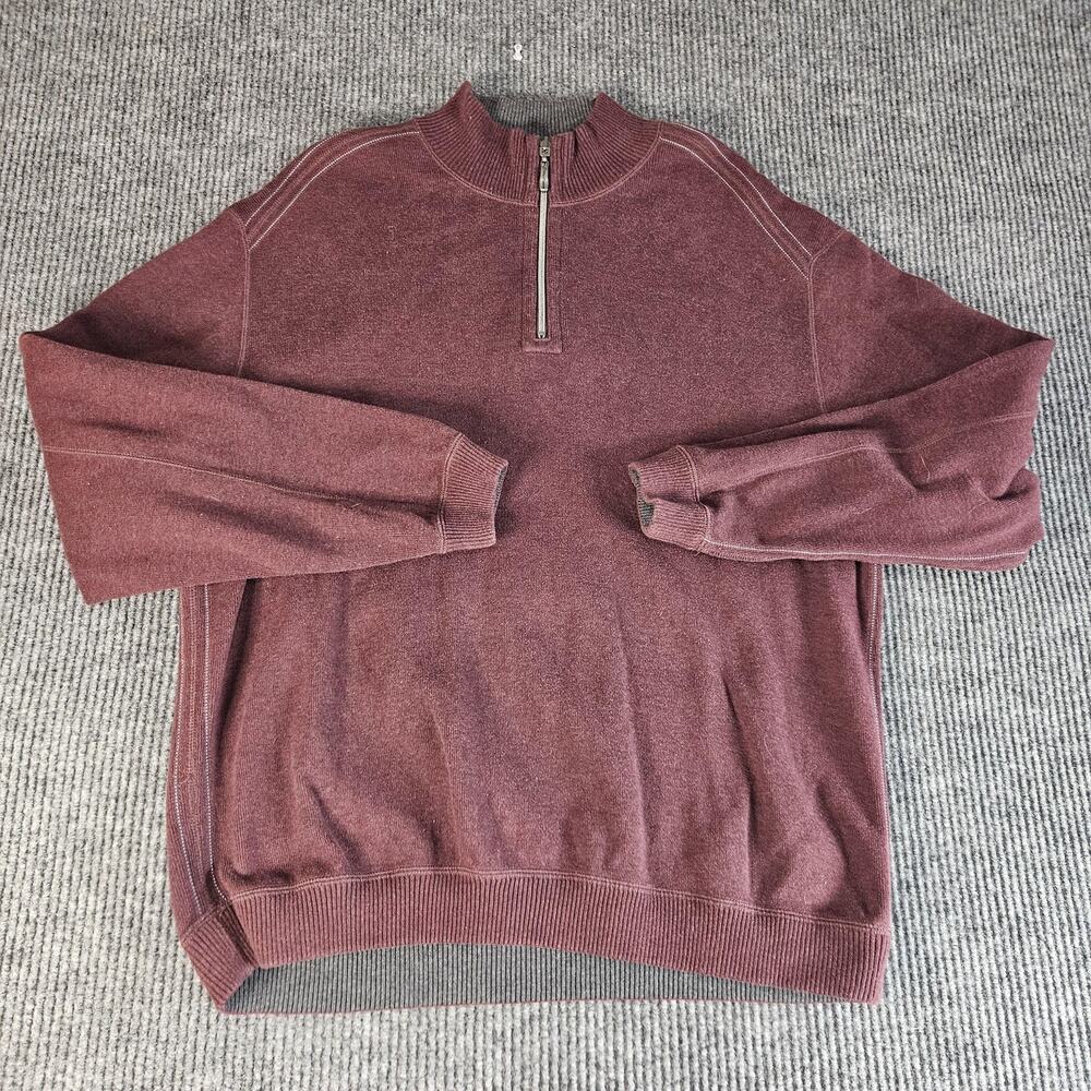 Tommy Bahama Sweater Mens Burgundy Quarter Zip Mock Neck Pullover Knit Raglan
